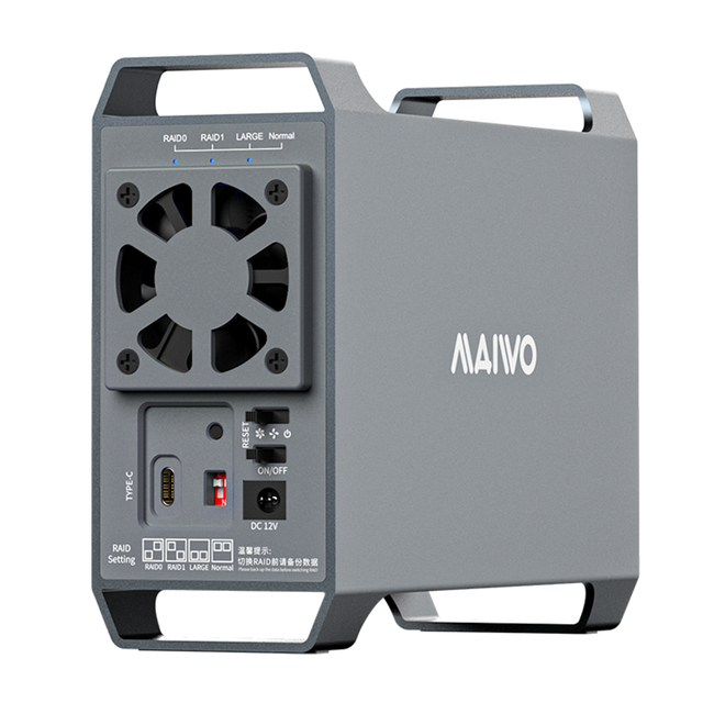 2 Bays RAID Type C 3.5" SATA HDD / SSD Enclosure Aluminum 3.5 HDD Housing External Hard Drive Case Box With Fan Handle