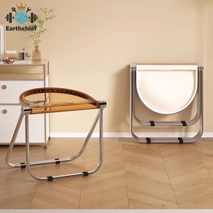 Taburete Plegable de Estilo Antiguo de Lujo Ligero, Silla de Comedor Moderna y Sencilla para el Hogar, Silla Nórdica de Metal Transparente para Cafetería - Product Image 1