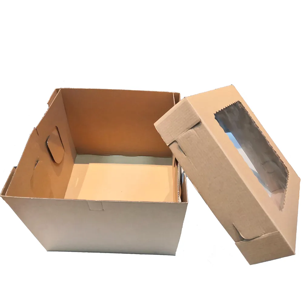 कस्टम डिजाइन लंबा केक बॉक्स थोक पर्यावरण के अनुकूल नालीदार कागज पैकेजिंग स्पष्ट खिड़कियों ढक्कन केक बक्से