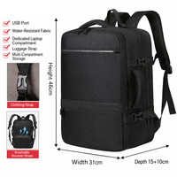 Mochila de negocios unisex de gran capacidad, duradera, con USB, Oxford, expandible, de poliéster, para viajes, escuela, portátil.