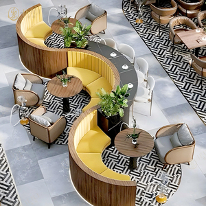 Juego de Muebles de Alta Gama con Asientos Curvos en Forma de S para 7 Personas, Personalizable en Cuero o Terciopelo, Mesas y Sillas para Cafetería o <span class=keywords><strong>Restaurante</strong></span> - Product Image 2