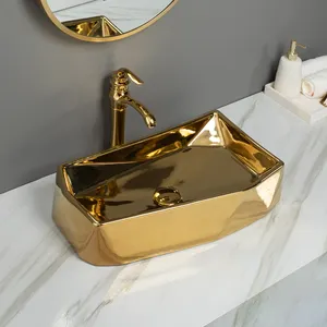 Chaozhou produttore lavabo in ceramica Color oro da tavolo lavabo dorato e stampato ad acqua per il bagno