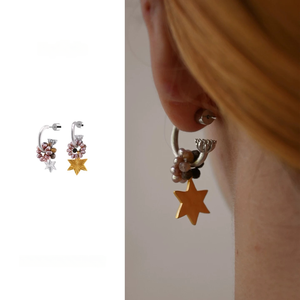 エスピーグル 天然石付き非対称ビーズイヤリング、オリジナルデザイン、絶妙なビーズイヤリング。 - Product Image 3