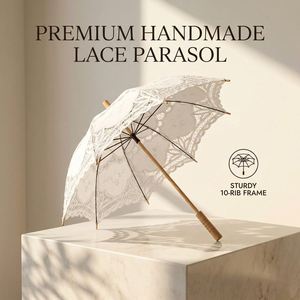 Nouvelle arrivée : Parapluie de mariage décoratif avec dentelle et manche droit en bois pour la mariée - Product Image 2