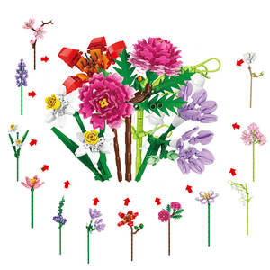 가장 인기있는 12 종 혼합 플라스틱 모란 꽃 DIY 빌딩 블록 꽃다발 세트 장난감 꽃 벽돌 키트 - Product Image 1