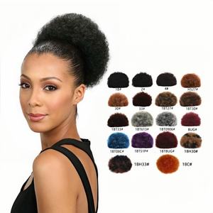8 inç kadınlar ipeksi <span class=keywords><strong>Afro</strong></span> puf saç Bun Chignon klip aksesuarları ile kısa <span class=keywords><strong>Kinky</strong></span> kıvırcık İpli at kuyruğu - Product Image 1