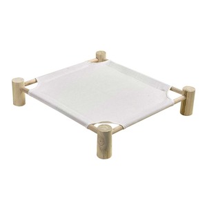 Cama pequeña de tela de lino transpirable lavable, hamaca cuadrada elevada para gatos con marco de madera, cama para mascotas en blanco por sublimación - Product Image 5