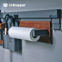 UNIHOPPER Étagère murale de cuisine gain de place avec support pour couvercles de casseroles, porte-serviettes en papier et 4 crochets