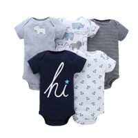 Lot de 5 barboteuses unisexe en coton 100 % de haute qualité à manches courtes pour nouveau-né, confortables et respirantes, avec boutons-pression – Collection été