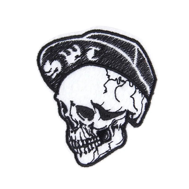 Adesivo de ferro de marca de designer, de fábrica, alta qualidade, preto, crânio, remendo para roupas, bordado, patches