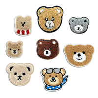 Patchs en chenille au design d'ours de dessin animé mignon, grands patchs brodés pour vêtements, broderie personnalisée pour chapeaux