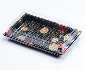 長方形の木目カスタム寿司プラスチックトレイ