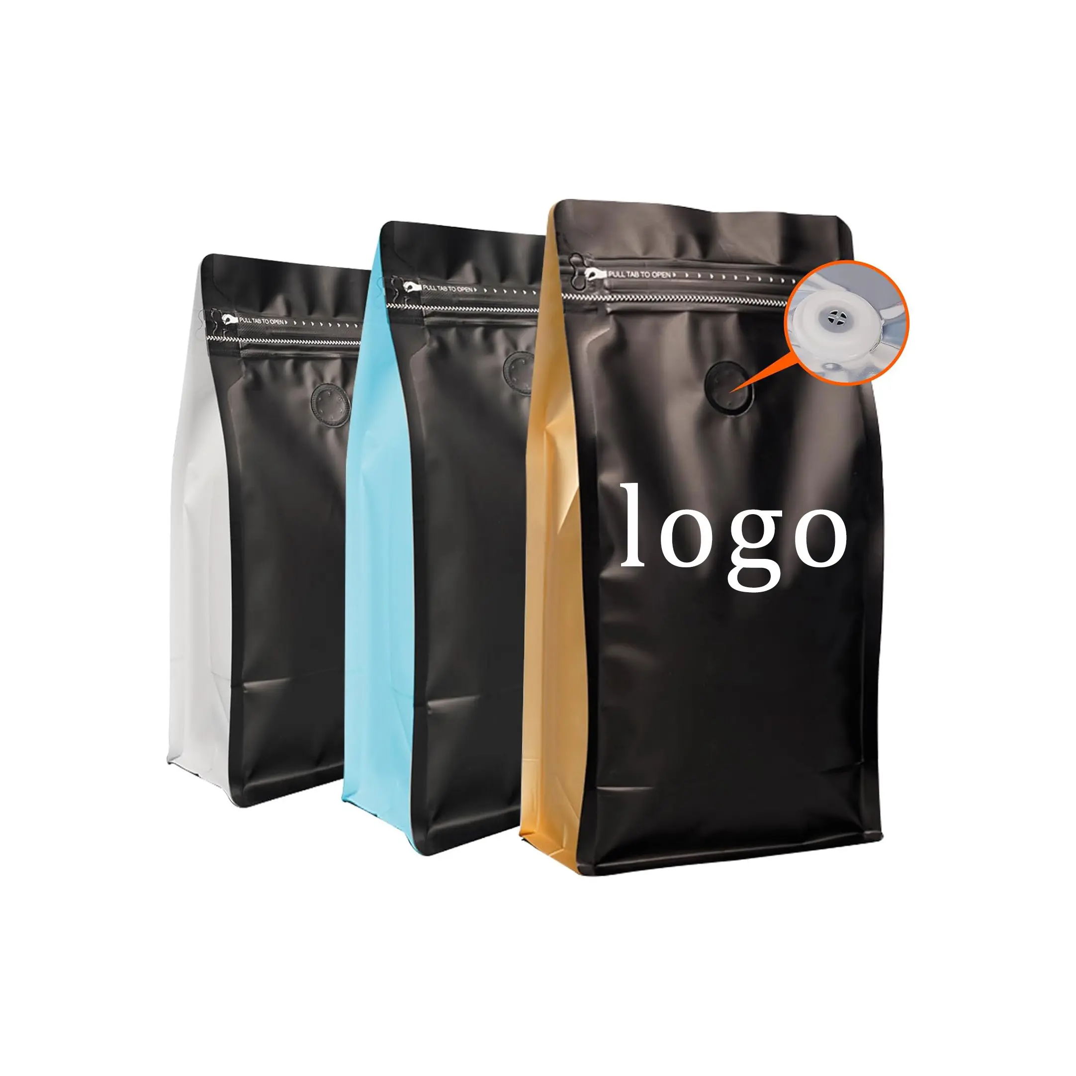 Custom nero colore alto foglio di alluminio barriera in piedi chicchi di caffè sacchetti riutilizzabili borsa da caffè 16 oz fondo piatto
