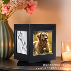 Pet Urn Wooden <b>Box</b> Square With Photo Display For Dogs And Cats Commemorative <b>Memorial</b> Storage - Product Image 1