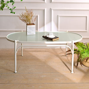 INNOVA Home European Style <b>Oval</b> Design White Metal and Glass Tabletop Decorative Durable Easy Assembly Living Room <b>Coffee</b> <b>Table</b> - Product Image 1