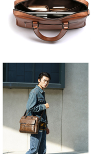 Sacoche de luxe pour <span class=keywords><strong>homme</strong></span> 14 pouces, nouvelle collection, en <span class=keywords><strong>cuir</strong></span> PU vintage, sacoche d'affaires pour ordinateur portable avec fermeture éclair, étanche pour le travail - Product Image 6