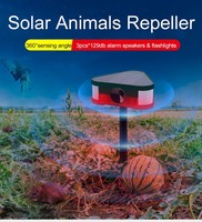 Répulsif Solaire pour Animaux avec Détecteur de Mouvement, Ultrasons, Lampe Torche, 3 Haut-parleurs 129 dB pour Ferme et Jardin