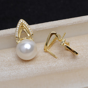 Accessoires de fabrication de bijoux en argent S925, boucles d'oreilles de style simple européen et américain, version coréenne pour femmes, 8-9 perles, porte-perles creux - Product Image 1