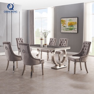 Chaises de <span class=keywords><strong>salle</strong></span> à <span class=keywords><strong>manger</strong></span> rembourrées de luxe européen, restaurant, métal, acier inoxydable, tissu velours gris - Product Image 3