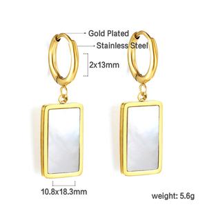 Bijoux de mode en gros, acier inoxydable plaqué or 18 carats, boucles d'oreilles géométriques rectangulaires en forme de coquille de cauris pour femmes - Product Image 2