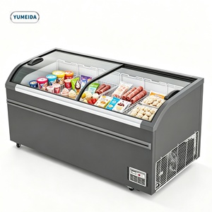 Congélateur îlot grande capacité, vitrine commerciale pour viande et crème glacée avec dessus en verre transparent, équipement de réfrigération - Product Image 3