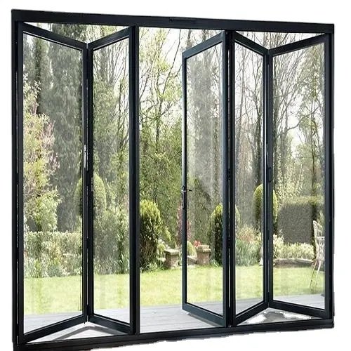 TOMA de puerta de vidrio plegable de aluminio para apartamento, puerta delantera de vidrio con doble acristalado
