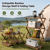 Table d'extérieur pliable 2-en-1 convertible en bambou carbonisé léger et imperméable, avec rangement intégré – Expert ODM/OEM