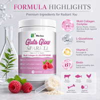 Poudre éclaircissante Gluta Glow Sparkle, complément alimentaire à base de vitamine C, E, biotine et protéines de collagène