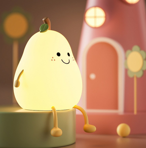 Pear Silicone Night <b>Light</b> USB Rechargeable LED Kids Bedside Lamp Tap Control Color Changing Nursery Lamp with 30/60 Min <b>Timer</b> - Product Image 3