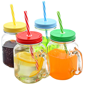 16 oz Mason Jar with Handle Lids plastic Straws / Drinking Glasses beer bottle
