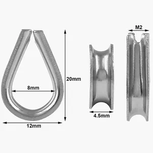 M2 Câble Cosse 304 Acier Inoxydable Câble Cosses Boucle Gréement Câble Raccord pour 1/16 Pouces Diamètre Câble Métallique