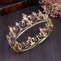 Royal Homme Prom Party Costume Accessoires Diadèmes Baroque homme Plein Rond Métal Couronnes D'or Haute Qualité Couronnes De Reconstitution Historique Pour hommes