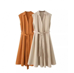 Nuovo prodotto estivo alla moda Casual donna indossa cintura <span class=keywords><strong>senza</strong></span> <span class=keywords><strong>maniche</strong></span> semplice e alla moda con scollo a V con abito stile <span class=keywords><strong>camicia</strong></span> - Product Image 1