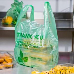 Printing <b>Compostable</b> PE T-shirt <b>Bag</b> with Customized Size and Color for Business Supermarket & Exhibition Use - Product Image 5