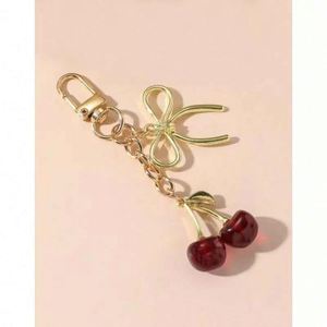 Cherry 3D Fruit Bow Simulation Lightweight Zinc Alloy Keychain Car Key Chain Bag Pendant Accessories Purse <b>Charm</b> - Product Image 1