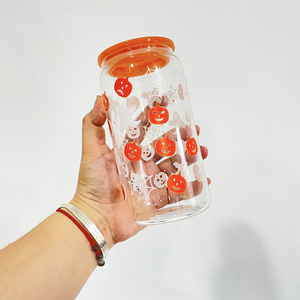 Taza de café de cerveza con logotipo personalizado de 16oz, taza de cristal de araña fantasma de calabaza impresa en 3D, <span class=keywords><strong>tazas</strong></span> frías, taza de cristal de Halloween con tapa de PP - Product Image 2