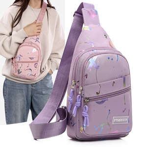 FTSEESTF Women's Chest <b>Bag</b> Purple Multi Pocket Zipper Portable Everyday Use Crossbody <b>Bag</b> - Product Image 1