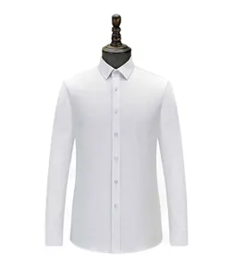 Camicia bianca formale da uomo in fibra di bambù ad asciugatura rapida con colletto lungo a manica corta per maglieria antibatterica non stirante