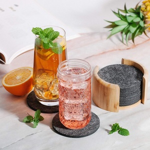 Dessous de verres pour boissons, 1 pièce, rond et carré, en <span class=keywords><strong>feutre</strong></span>, absorbant, <span class=keywords><strong>d</strong></span>écoupé au Laser, ensemble avec support en bambou - Product Image 6