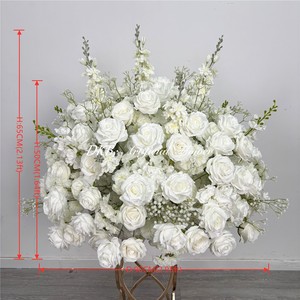 อุปกรณ์ตกแต่งร้านดอกไม้ ลูกบอลดอกไม้สีขาวหรูหราขนาด 90 ซม. พร้อมใบไม้สีเขียว สำหรับตกแต่งโต๊ะกลางงานแต่งงานในธีมป่า - Product Image 6