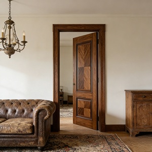 Porte intérieure moderne à ouverture latérale en bois composite massif, porte de chambre minimaliste à grain de bois, étanche et insonorisée - Product Image 5