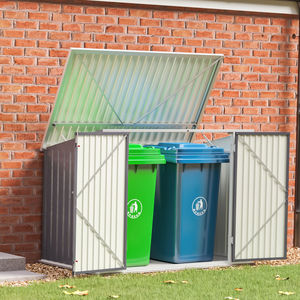 DOUBLE STEEL <strong>WHEELIE</strong> <strong>BIN</strong> STORE OUTDOOR CUPBOARD BIKE GARDEN STORAGE DUSTBIN SHED - Product Image 3