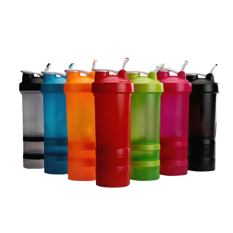 BPA Free Protein Shaker with Shaker Ball Powder Container Pill Box Protein Shaker Bottle