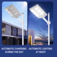 Lampu Jalan tenaga surya semua dalam satu plastik ABS lampu surya Sensor gerak senja ke fajar luar ruangan 3000W dengan dukungan lengan teleskopik