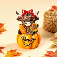 Figurine en résine de vache des Highlands et citrouille, style ferme, pour la récolte d'automne, décoration de maison de Thanksgiving, vente en gros personnalisée