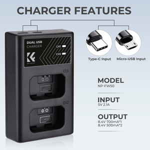 Chargeur rapide double fente K&F Concept NP-FW50 pour batteries <span class=keywords><strong>Sony</strong></span> A6000 A6500 A6300 A6400 A7 A7II A7RII A7SII A7S A7S2 A7R A7R2 A55 - Product Image 4