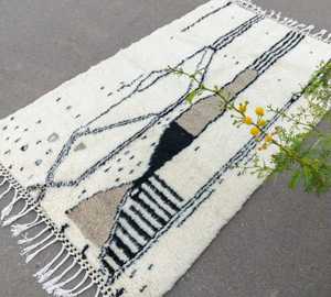 Tapis Beni Ourain Rectangle Moderne 5x8 Blanc Laine Berbère Marocaine Scandi Boho Style Vintage pour la Maison Tapis Tissé Personnalisable - Product Image 6