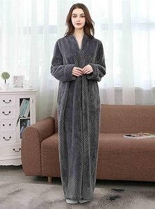 Robe polaire pour femme <span class=keywords><strong>Peignoir</strong></span> en peluche à fermeture éclair longue avec poches Peignoirs chauds et doux à fermeture éclair pour femme - Product Image 2