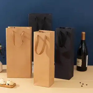 Großhandel/kunden spezifischer Druck Zwei-Pack-Wein papiertüte Single Double Wine Geschenk Papiertüte Rotwein-Verpackungs tasche