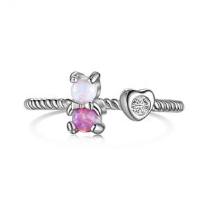 Dylam Cute Tiny Design Women Fine Fashion S925 <b>Silver</b> Non Tarnish Twisted 5A Cubic Zirconia Synthetic <b>Opal</b> Open Adjustable <b>Ring</b> - Product Image 1